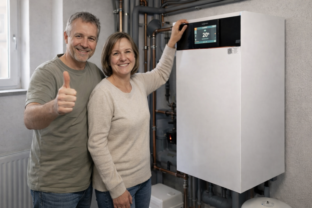 Moderne Luft-Wasser-Wärmepumpe Außenaufstellung am Einfamilienhaus in Artern – energieeffiziente Heiztechnik vom Fachbetrieb